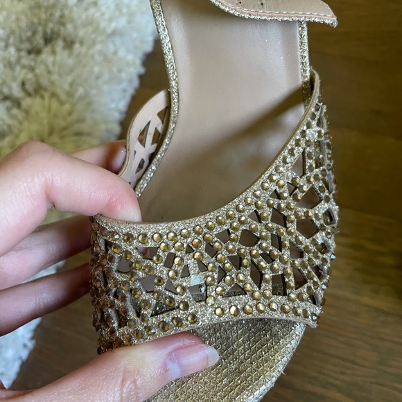 Thalia Sodi Gold Rhinestone Open Platform Heels - Picture 9 of 10